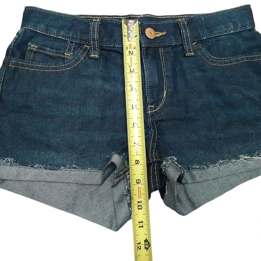 Old Navy Shorts Girls 12 Blue Denim‎ Dark Wash Cuffed Mid Rise Beach NWOT